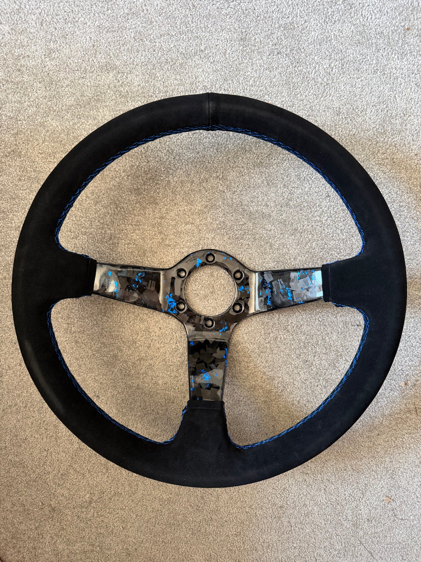 Blue Forged Carbon Momo Deep Dish Steering Wheel 350mm