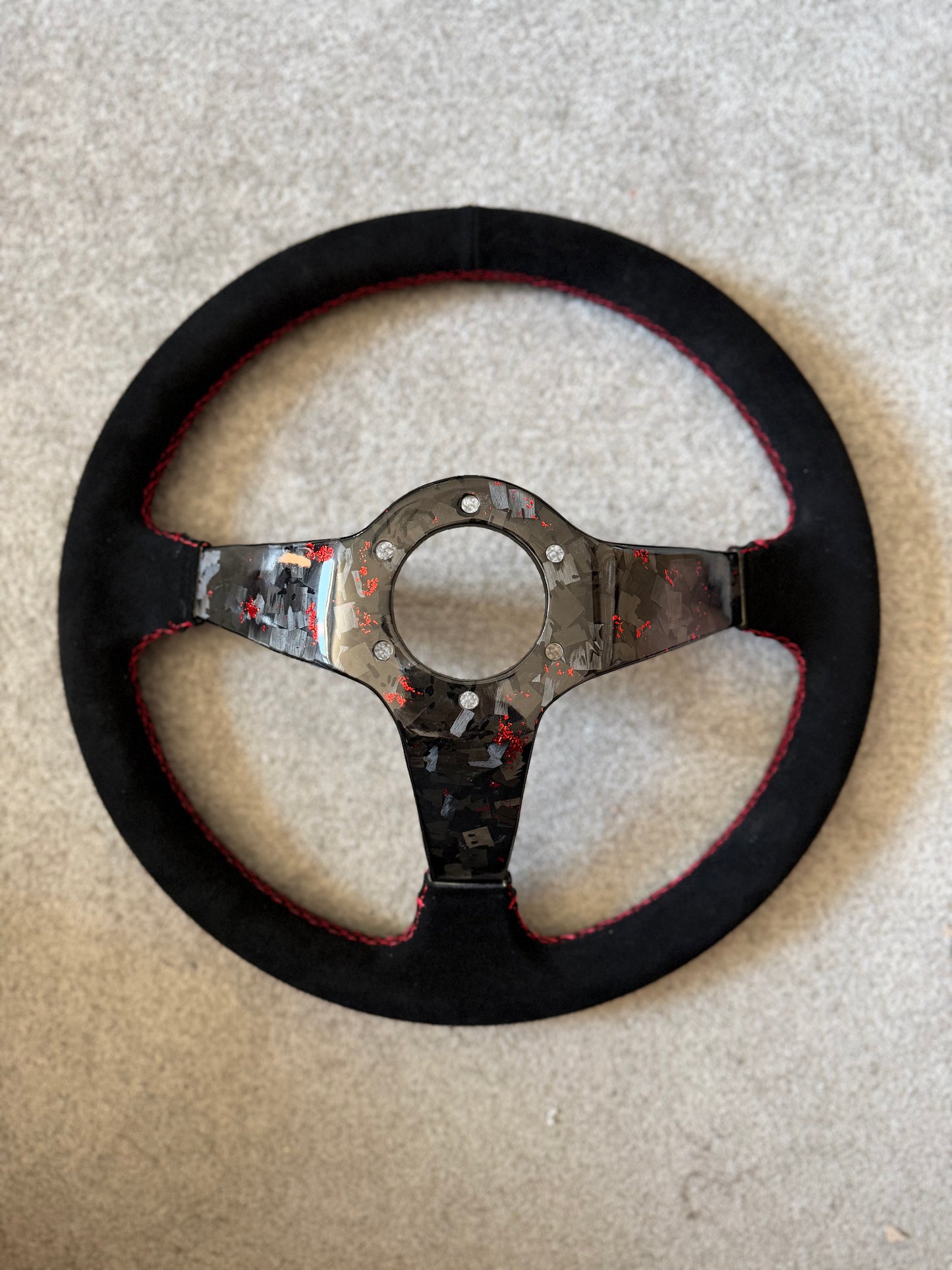 Red Forged Carbon Momo Deep Dish Steering Wheel 350mm