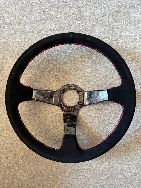 Pink Forged Carbon Momo Deep Dish Steering Wheel 350mm