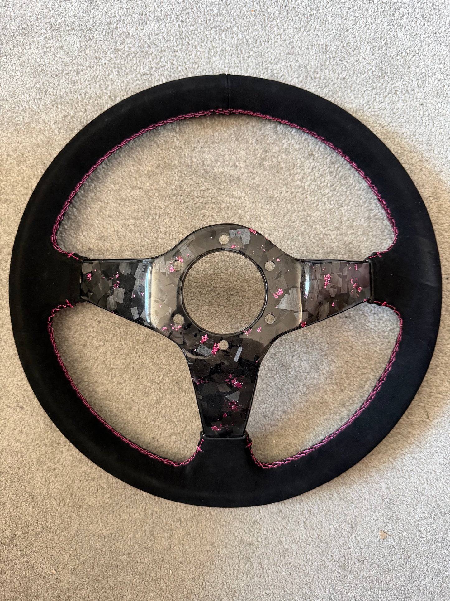 Pink Forged Carbon Momo Deep Dish Steering Wheel 350mm