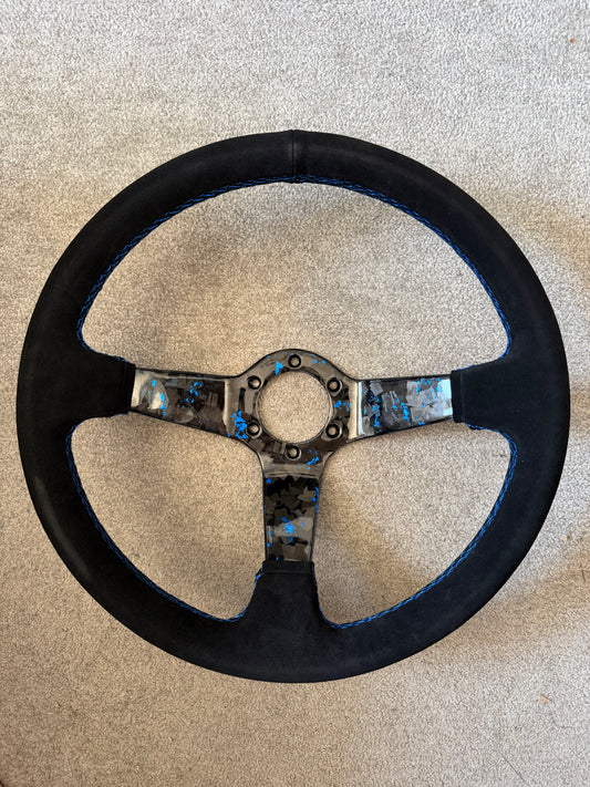 Blue Forged Carbon Momo Deep Dish Steering Wheel 350mm