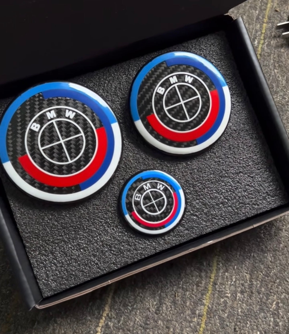 Carbon fibre BMW 50th anniversary emblems